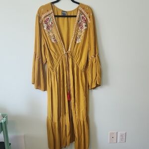 ARULA Mustard Embroidered Maxi Dress